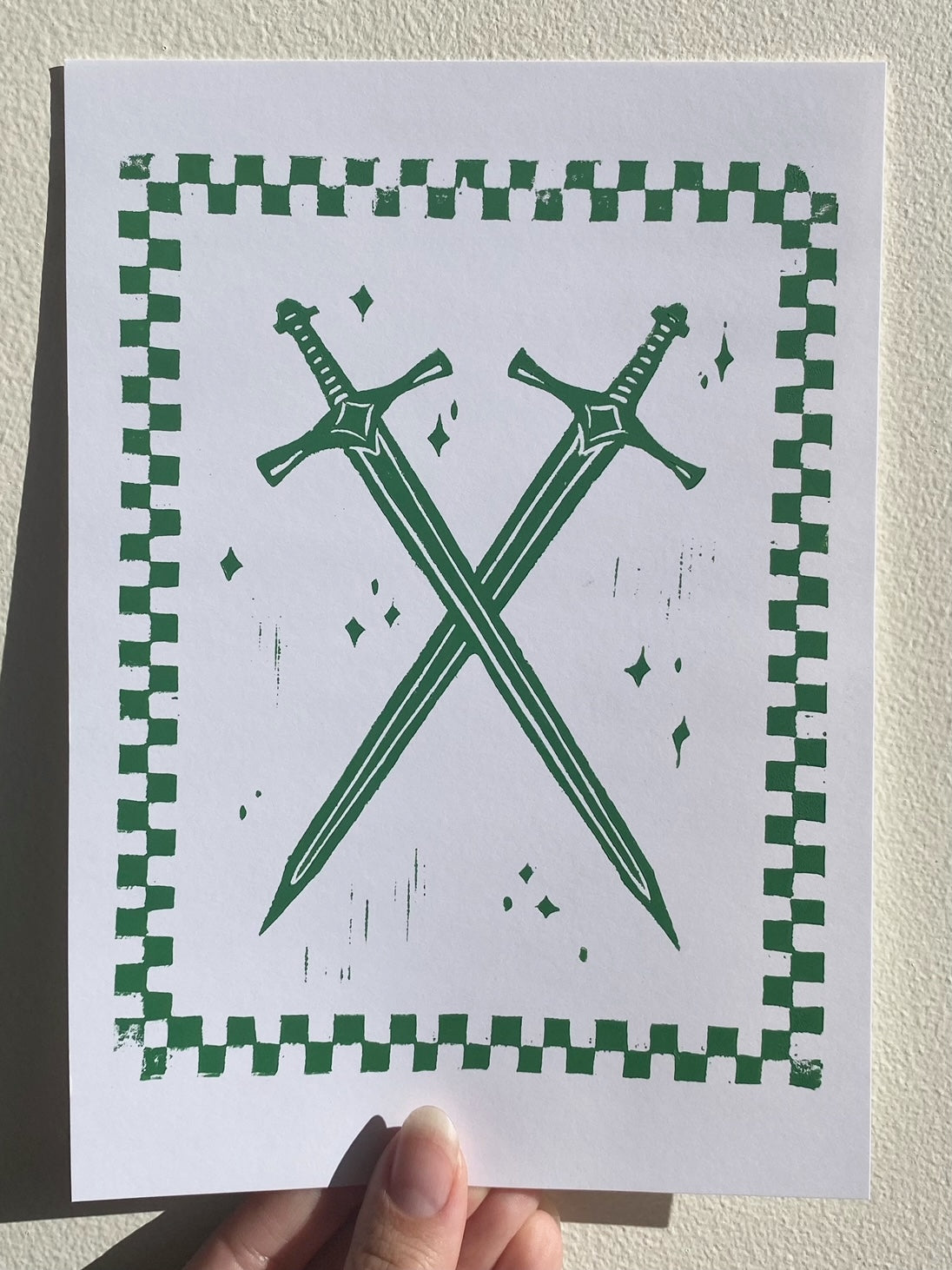 Crossed Swords Linoleum Print A5