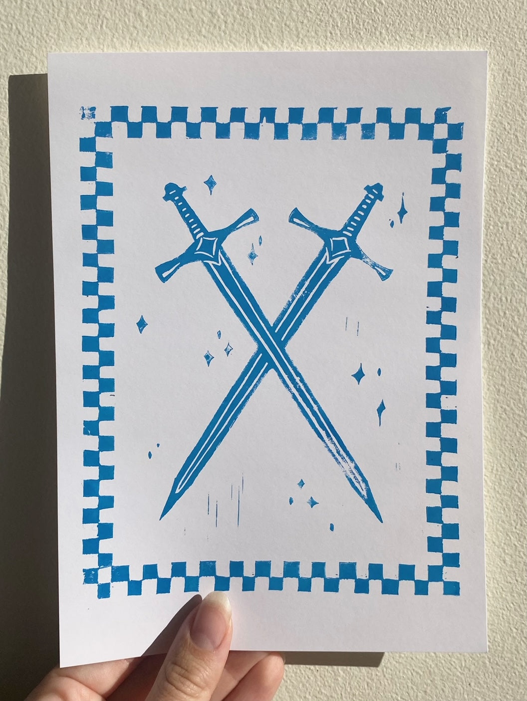 Crossed Swords Linoleum Print A5