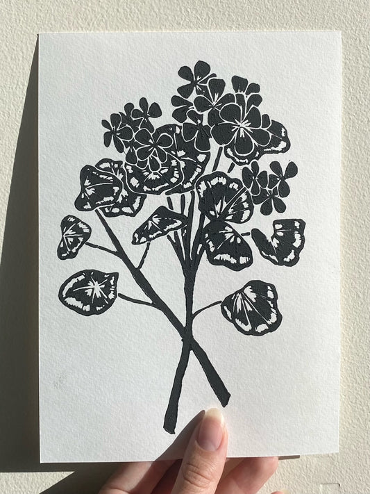 Geranium Bunch Linoleum Print A5