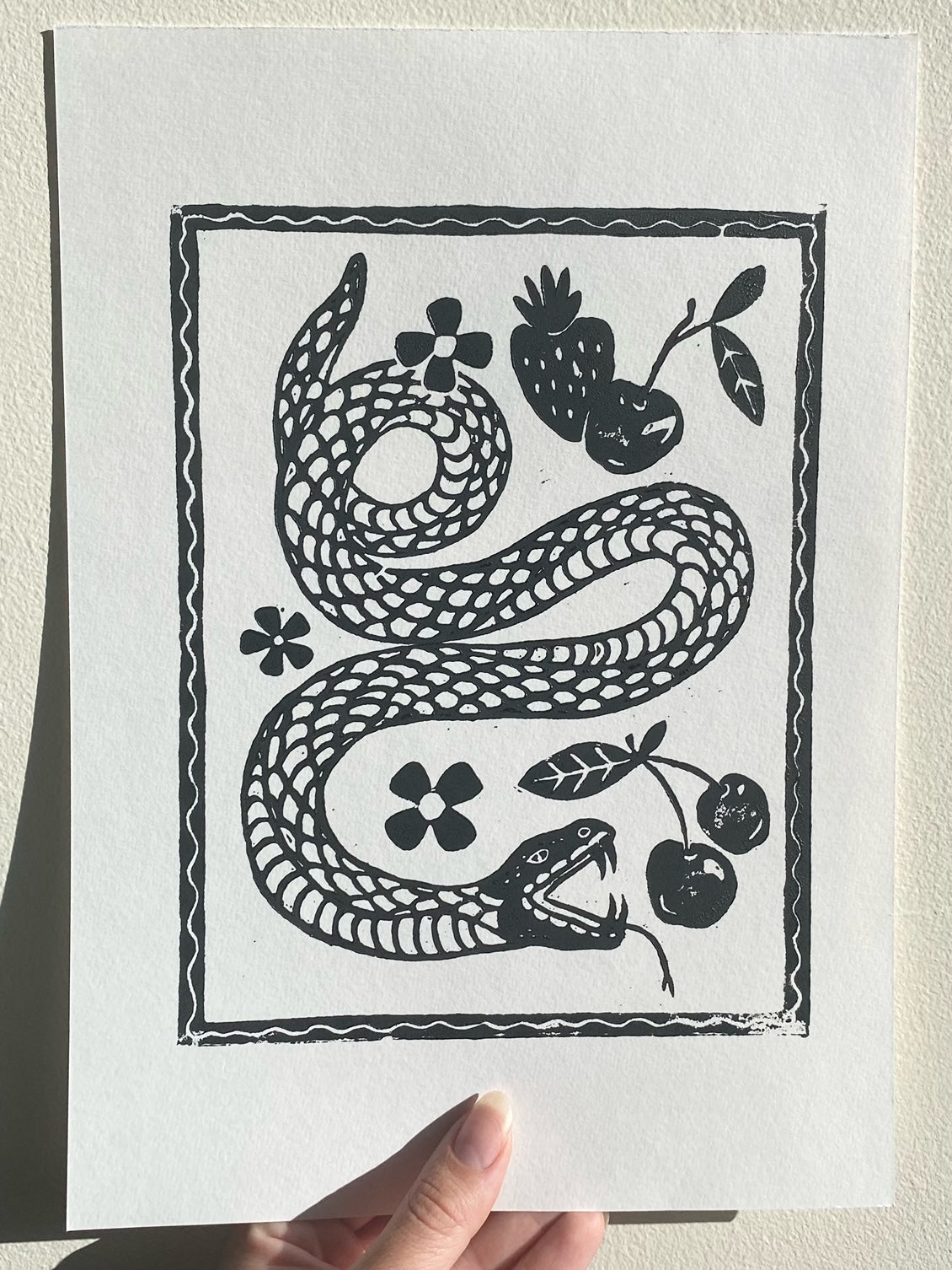 Sweet Snake Linoleum Print A4