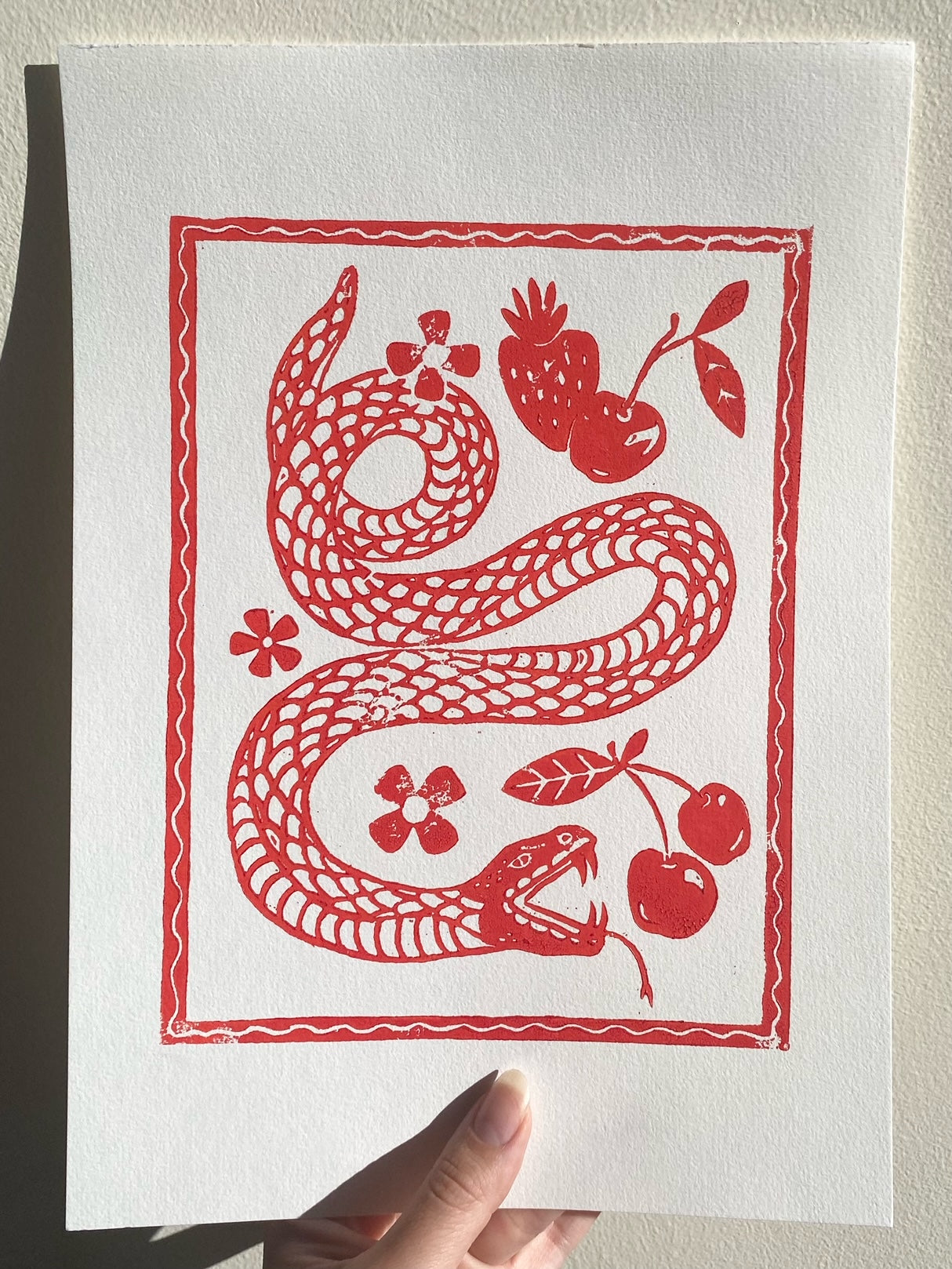 Sweet Snake Linoleum Print A4