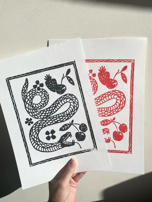 Sweet Snake Linoleum Print A4